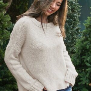 Wooden Ships Cream Women's Wool Mohair Oversized Crew Neck Sweater X/S EUC